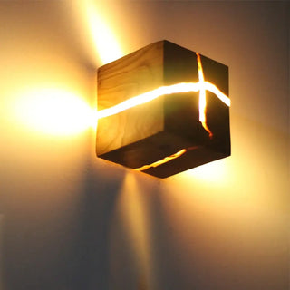 Natural cracked wood wall lamp – warm G4 LED brown texture