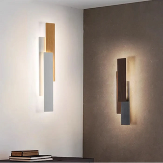 White wood metal wall sconce LED dimmable side view