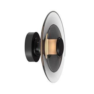 Round wall sconce LED installed bedroom hallway gray black