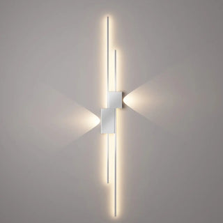 Graphic LED wall sconce installed in modern living room