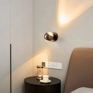 Black round LED wall sconce front view – aluminum glass Ø10cm modern