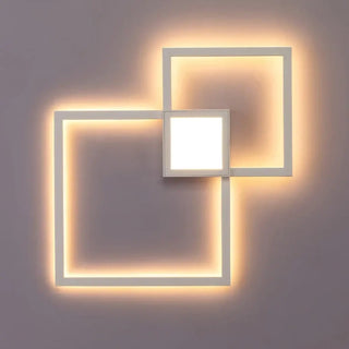Geometric wall sconce installed view modern interior