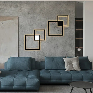 Black geometric square wall light side view 26cm