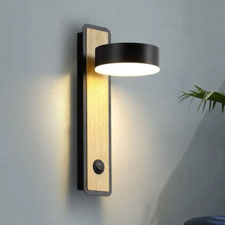 Black minimalist wood wall light LED – modern 27cm