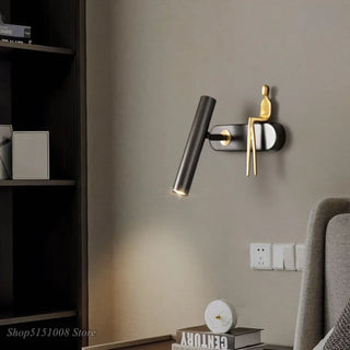 Black LED wall sconce G9 IP65 art deco gold sitting man figure