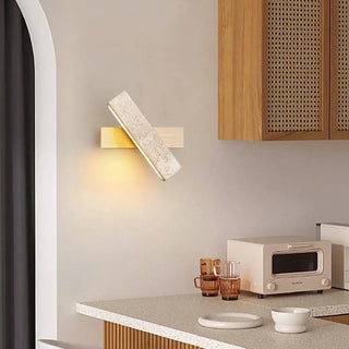 Beige stone wall sconce LED wood 20cm detail