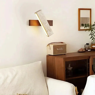 Stone wood wall sconce LED beige 20cm room setting — Japandi interior light