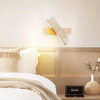 Brown wood stone wall lamp LED 20cm close-up