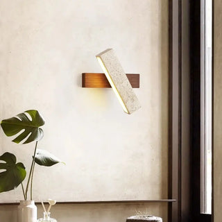 Stone wood wall sconce LED beige brown 20cm front