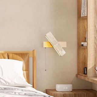 Natural stone wood wall light LED close-up texture — modern beige fixture