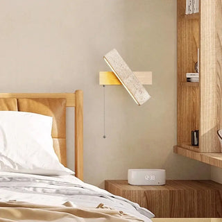 Stone wood wall lamp LED brown 20cm side view