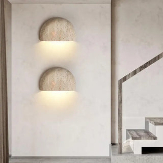 Half circle natural stone wall light beige – angle view