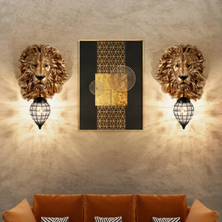 Black lion head wall sconce E27 installed in grand living room