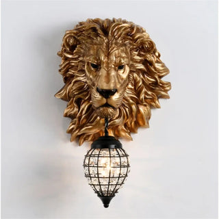 Gold lion head wall sconce 56x35cm luxury interior angle