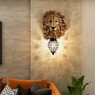 Sculptural lion head wall sconce close-up motif detail