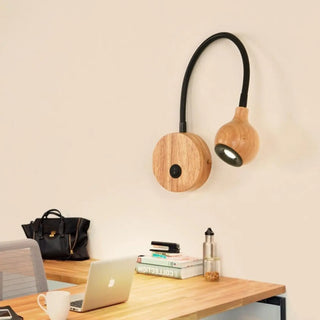 Flexible arm wood reading wall light G4 5W black front view