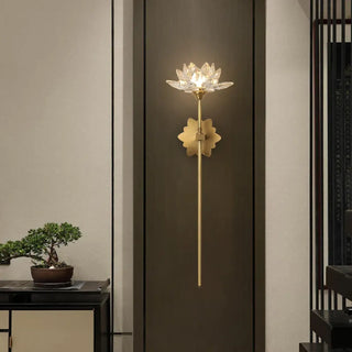 Gold lotus wall sconce M size 60cm side angle art deco