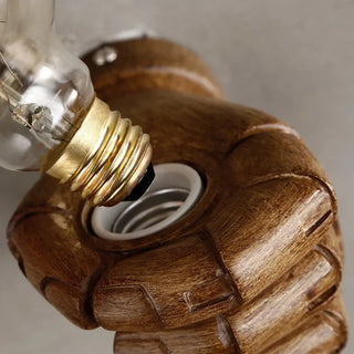Wooden hand sconce installed view E27 IP65 outdoor