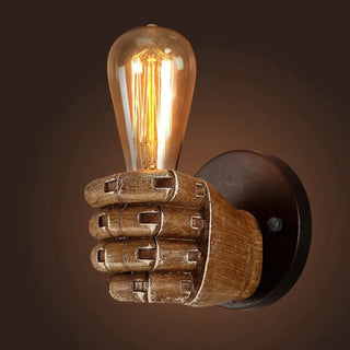 Wood hand wall light E27 right hand vintage brown