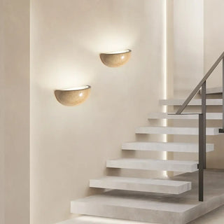 Stone half-sphere wall light installed view Zen