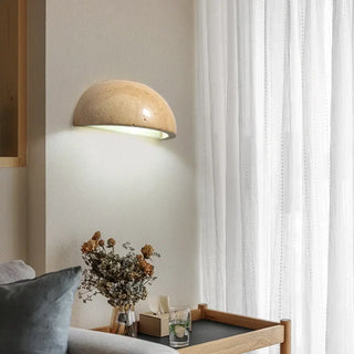 Half-sphere stone wall sconce side view beige G4