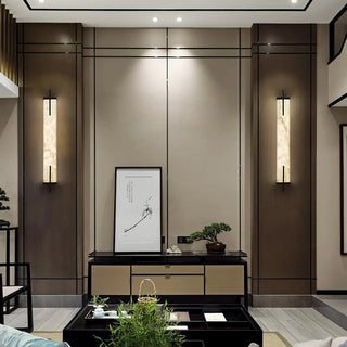 White marble wall sconce 60cm installed in luxury interior