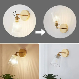 Gold wall sconce ribbed glass – side angle minimalist