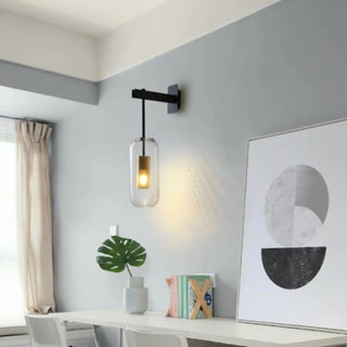 Black metal and glass slim wall sconce E27 8W – 52cm tall modern light