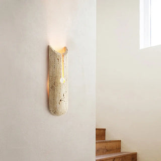 Natural stone uplight wall sconce close-up – beige LED 35cm dimmable