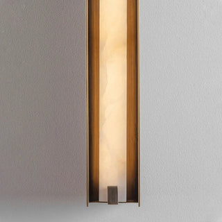 Gold LED light bar wall sconce installed in contemporary bedroom