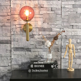 Pink smoked glass ball sconce E14 close-up 15cm