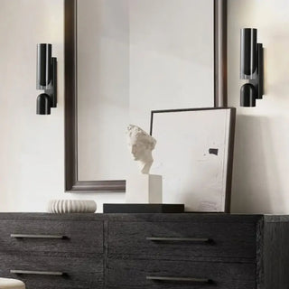 2-light cylindrical wall sconce GU10 in black glass 30cm – front