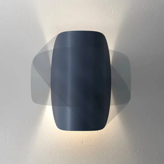 Curved disc wall sconce blue metal – installed