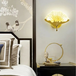 Gilded leaf wall sconce LED dimmable close-up detail