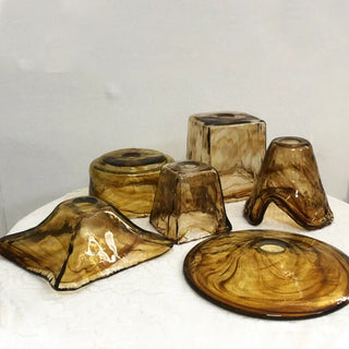 Glass wall sconce smoked amber 3 sizes installed view