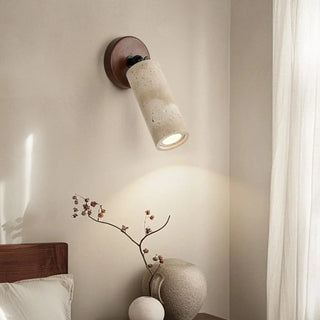 Natural wood stone wall sconce LED gray IP65 – front view