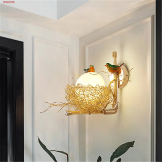 Golden nest decorative sconce side angle – metallic gold finish