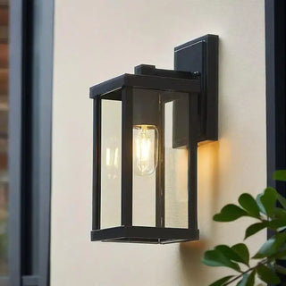 CLARI Black Outdoor Wall Light – Clear Glass Contemporary Exterior Sconce