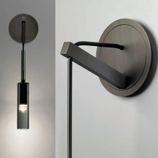 Matte black wall sconce aluminium – modern installed interior view