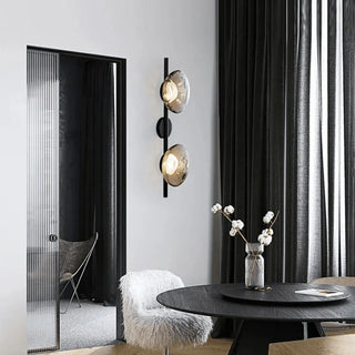 Black glass ball sconce detail – G9 metal and glass diffuser close-up