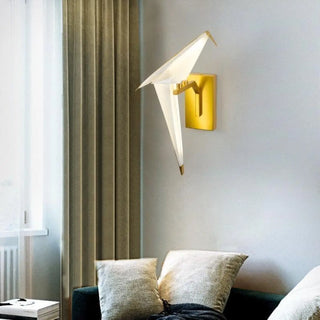 Origami bird wall sconce G4 gold – single bird 17×37cm front view