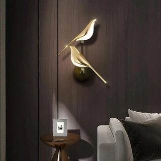 Gold bird wall light installed – warm 3000K modern artistic accent