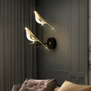 Bird art sconce side angle – gold silver aluminum acrylic design