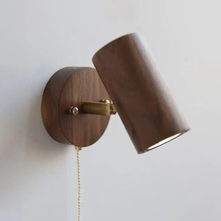 Natural wood wall light close-up E27 acrylic diffuser