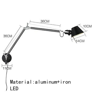 Silver industrial wall sconce E27 LED adjustable arm