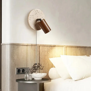 Travertine wall sconce close-up – adjustable E27 LED brown 2100g