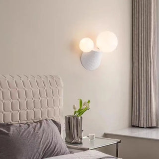 Red glass ball wall sconce installed – 2 light warm 3000K Scandinavian