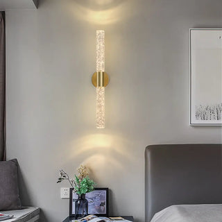 YTAL vertical acrylic wall sconce installed hallway