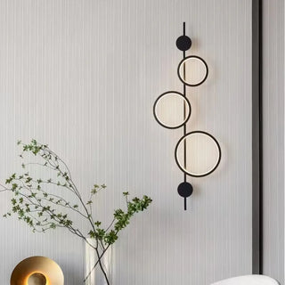 Triple circle LED wall sconce 37W black metal 106cm