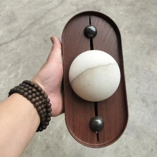 Natural oval wood wall lamp E27 LED white globe shade modern